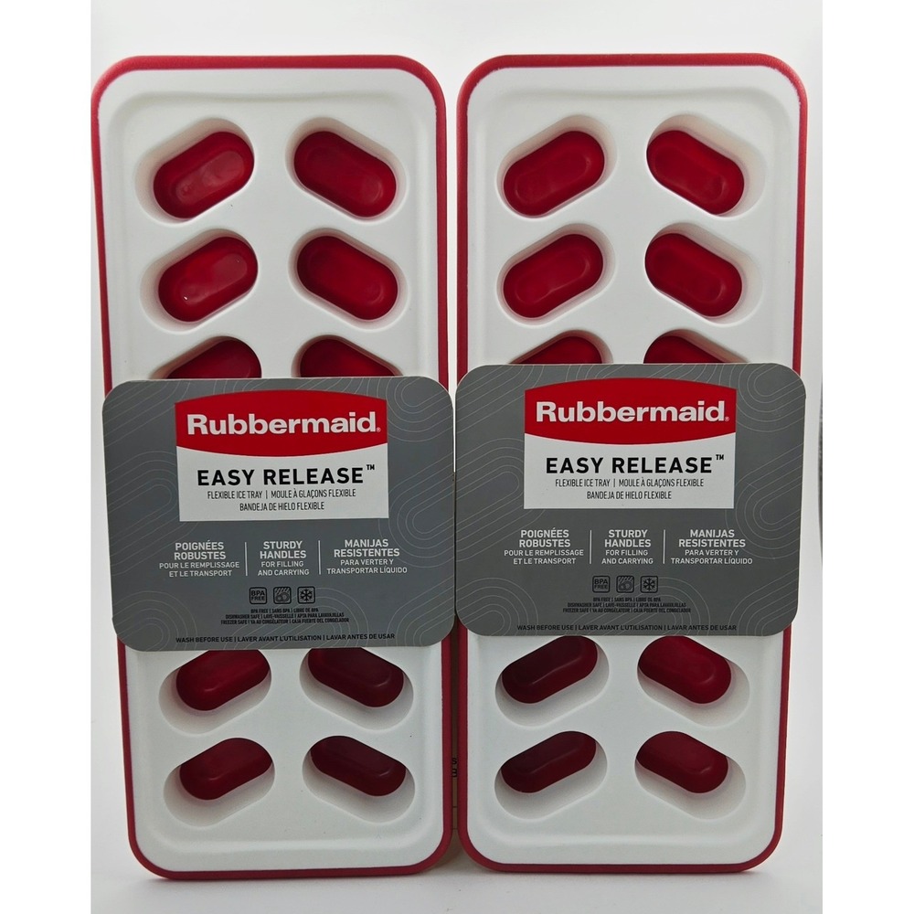 Rubbermaid Easy Release Flexible Ice Cube Trays 2 Pack Red White 2P82 NEW